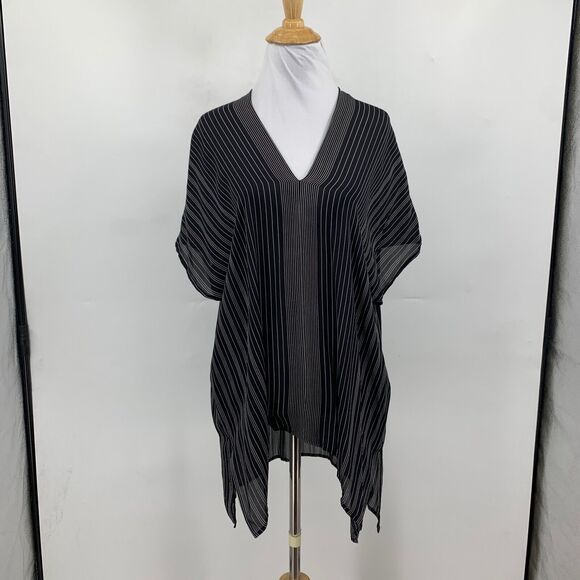 Vince Blouse Women XS Extra Small Black White Stripe Dolman V Neck Slouchy Tunic - Picture 2 of 13